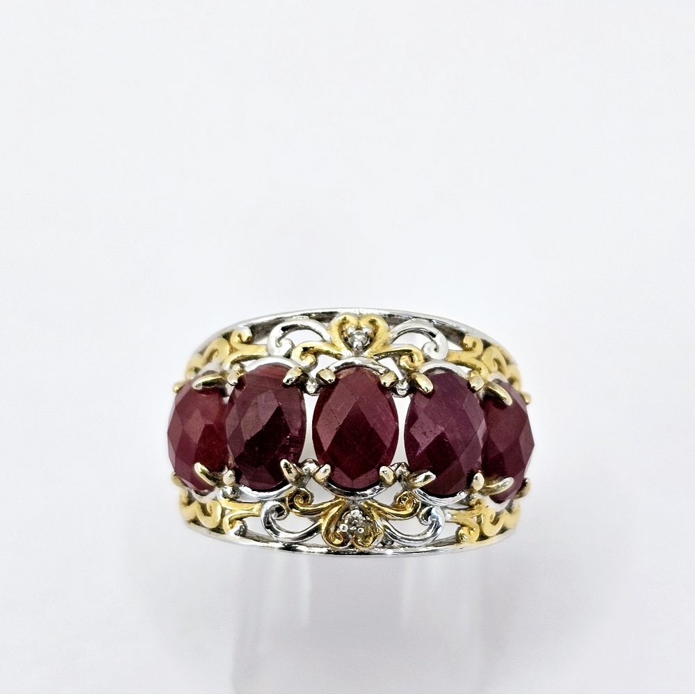 Genuine Rubies & Diamond Ring in Palladium Sterling Silver 18k Sz 6! See 2nd Pic - Picture 2 of 9